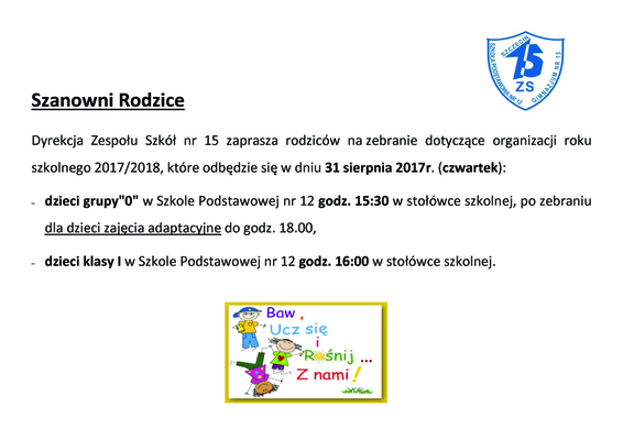 Informacja o zebraniu gr 0 i kl I oglne dzieci gr 0 kopia