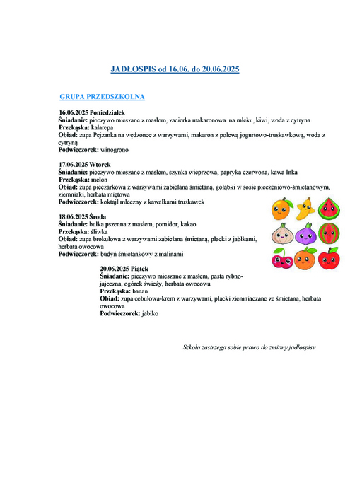 jadospis grupy przedszkolnej 1606 20062025r